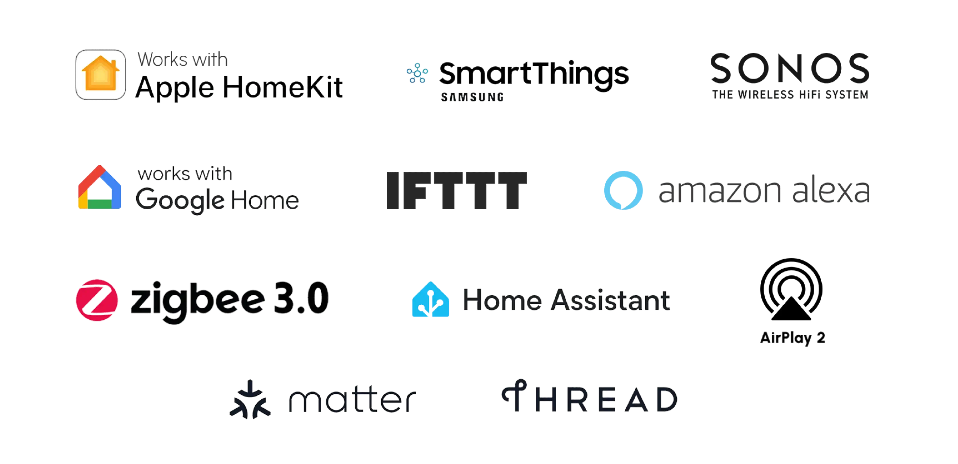 Best in Class Smart Home Devices compatible with Apple Home Kit, Samsung Smart Things, Sonos, Google Home, IFTTT, Amazon Alexa, Gizbee 3.0, Home Assistant, Air Play 2, Matter and Thread.